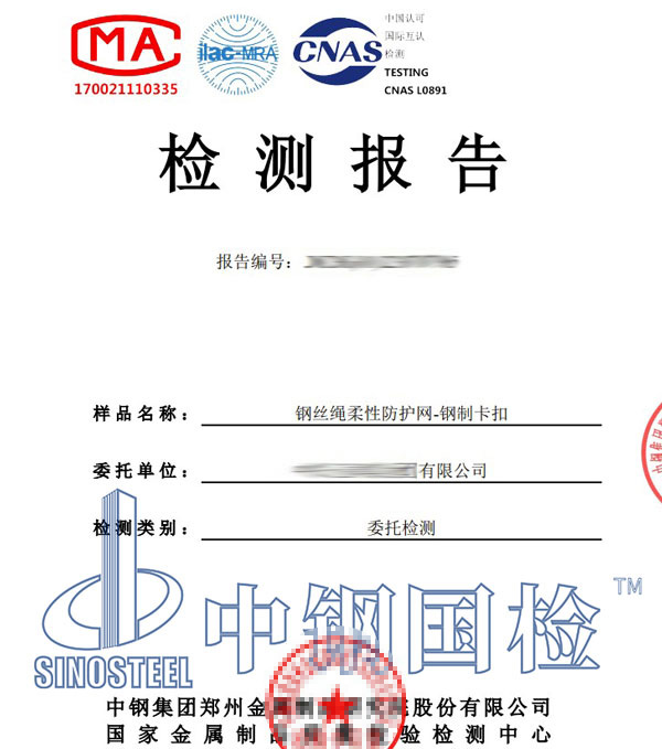 鋼絲繩卡扣檢測報告